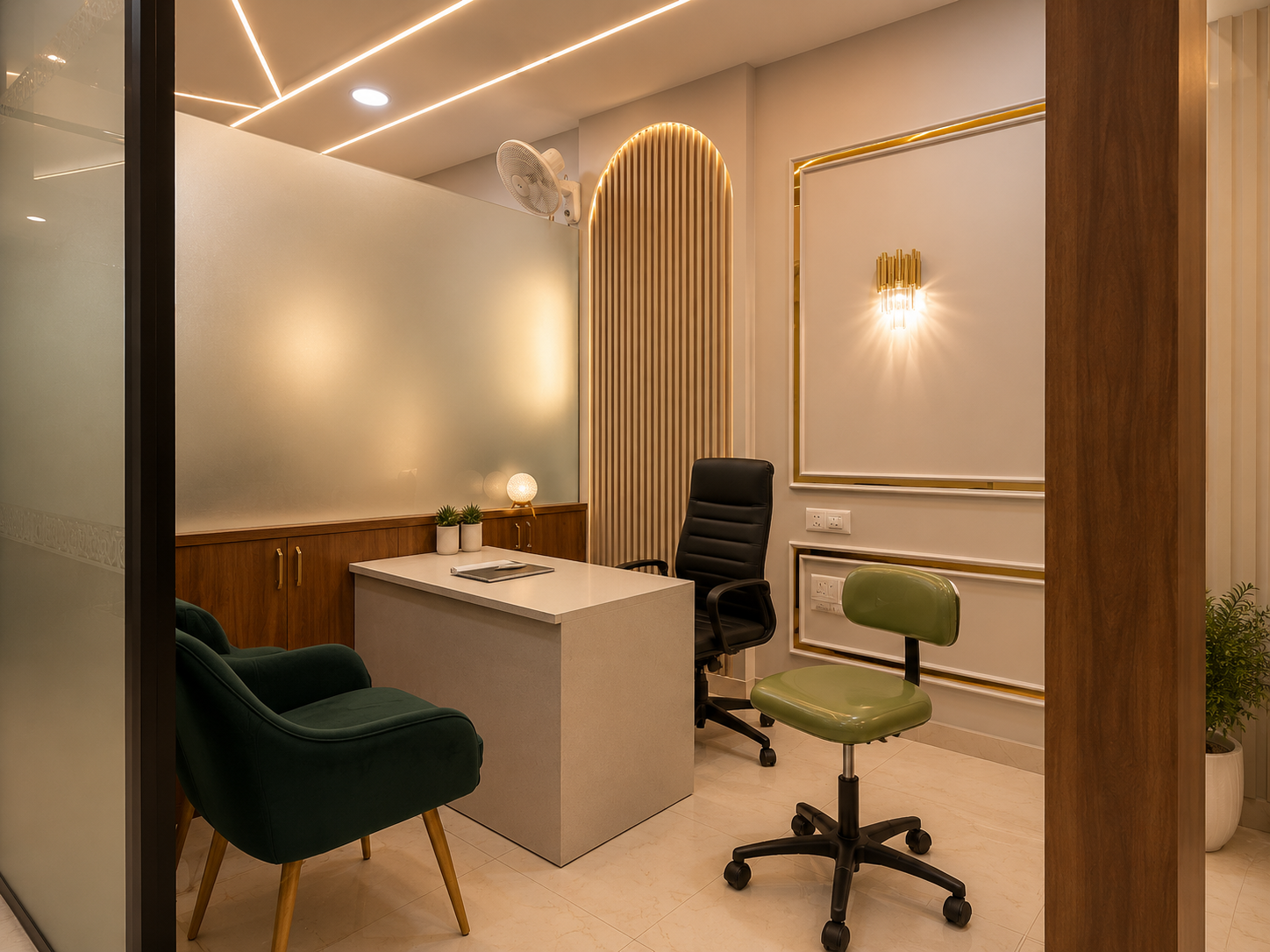 Private consultation cabin with seating for patients at the Indirapuram clinic