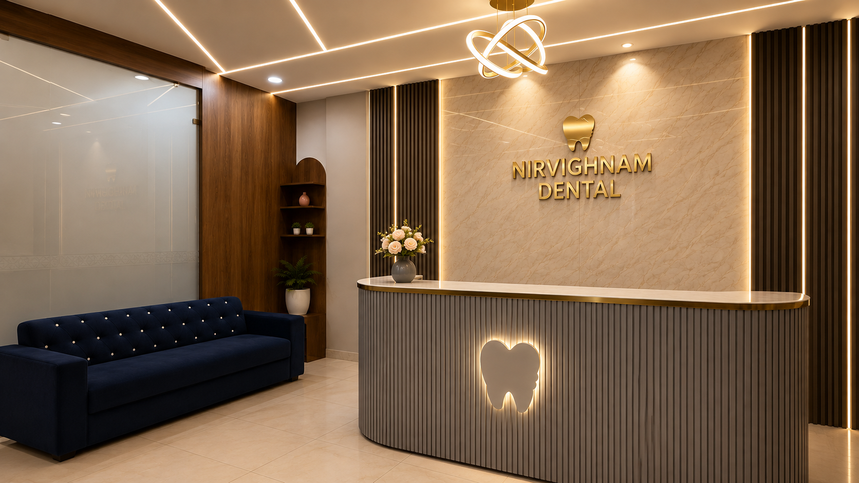 Premium reception and front desk at Nirvighnam Dental & Implant Clinic, Indirapuram