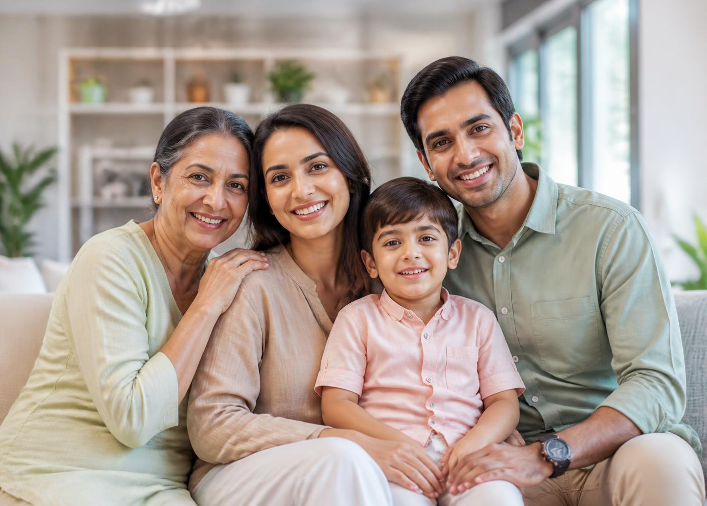 Family showing bright, healthy smiles after teeth whitening